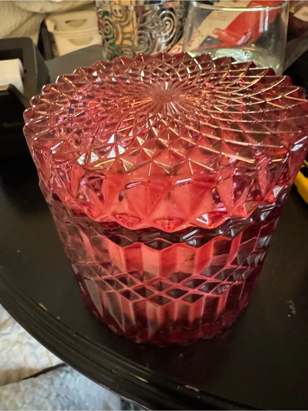 Francesca Pink Glass Three-Wick Candle in Decorative Cut Glass Jar